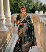 Green art banarasi silk meenakari woven saree