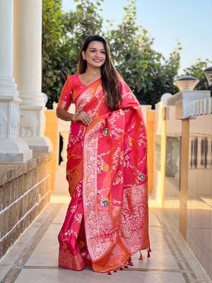 Gajri art faux banarasi silk blend meenakari woven saree 1