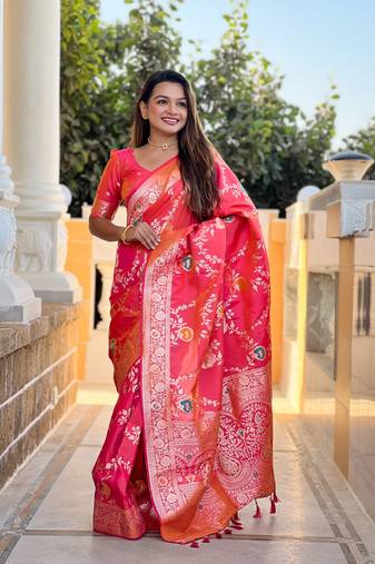 Gajri art banarasi silk meenakari woven saree