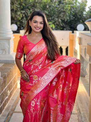 Gajri art faux banarasi silk blend meenakari woven saree 3