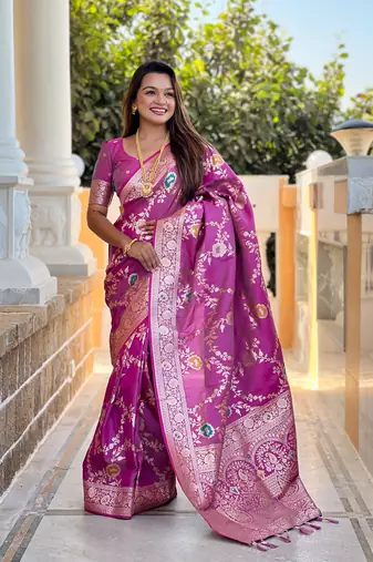 Onion art banarasi silk meenakari woven saree