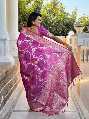 Onion art faux banarasi silk blend meenakari woven saree 2