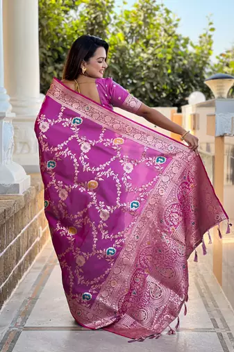 Onion art faux banarasi silk blend meenakari woven saree