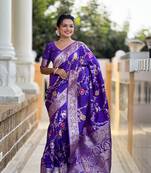 Purple art banarasi silk meenakari woven saree