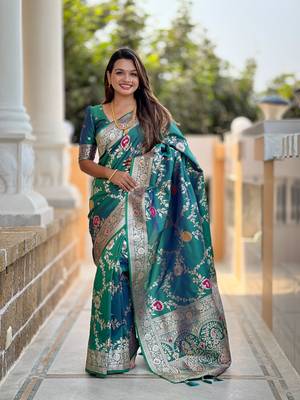 Rama art faux banarasi silk blend meenakari woven saree 1