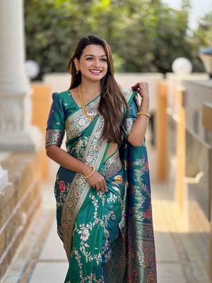 Rama art faux banarasi silk blend meenakari woven saree 3