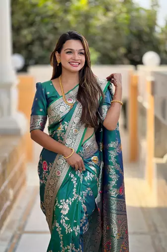 Rama art faux banarasi silk blend meenakari woven saree