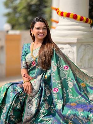 Rama art faux banarasi silk blend meenakari woven saree 4