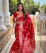 Red art banarasi silk meenakari woven saree