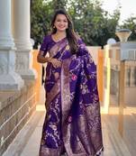 Violet art banarasi silk meenakari woven saree