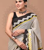 Black   soft cotton block print saree with blouse piece