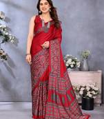 Red printed gajji silk blend saree with bandhani style design