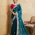 Teal blue embroidery work frendy chiffon saree