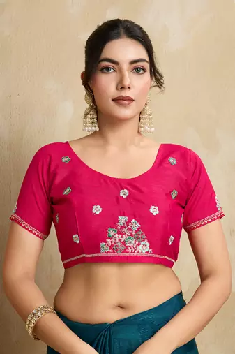 Teal blue embroidery work frendy chiffon saree