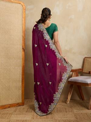 Purple embroidery work frendy chiffon saree 2