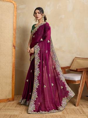 Purple embroidery work frendy chiffon saree 4