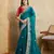 Teal green embroidery work frendy chiffon saree