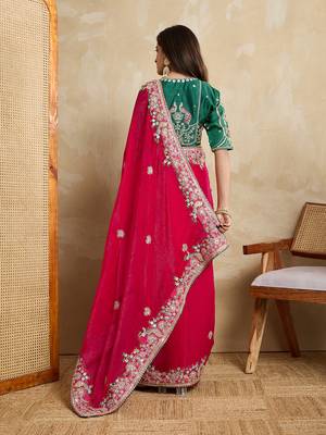 Pink embroidery work frendy chiffon saree 2