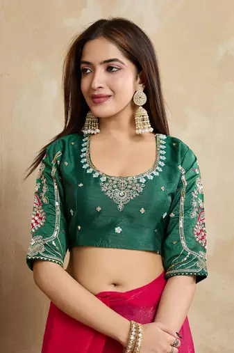 Pink embroidery work frendy chiffon saree