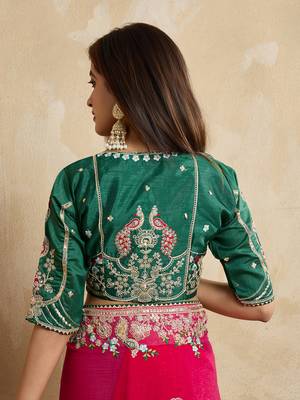 Pink embroidery work frendy chiffon saree 5