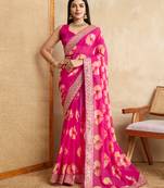 Pink georgette festive wear saree