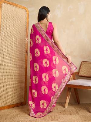 Pink georgette festive wear saree 2