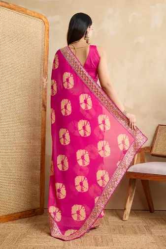 Pink georgette festive wear saree