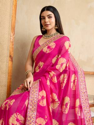 Pink georgette festive wear saree 3
