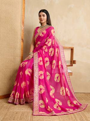 Pink georgette festive wear saree 5