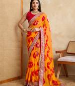Yellow georgette festive wear saree