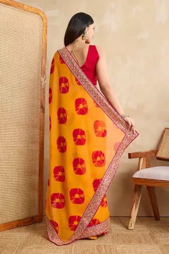Yellow georgette festive wear saree