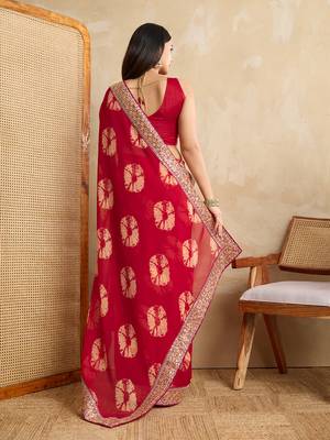 Red georgette festive wear saree 2