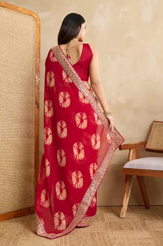 Red georgette festive wear saree