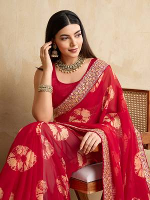 Red georgette festive wear saree 3