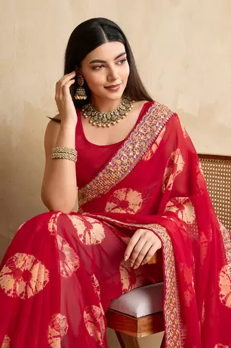 Red georgette festive wear saree