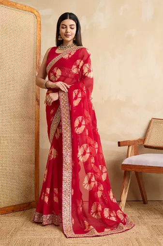 Red georgette festive wear saree