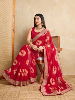 Red georgette festive wear saree 5
