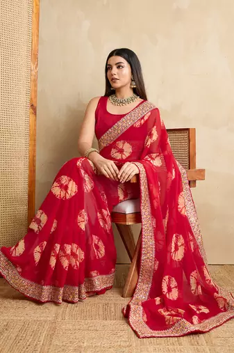 Red georgette festive wear saree
