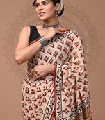 Rust   bagru block print motifs natural dyes saree with blouse piece
