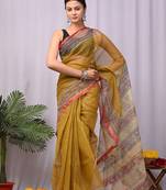 Mustard   bagru block print and natural dyes saree with blouse piece