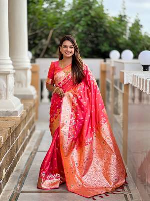 Gajri faux banarasi silk blend meenakari woven saree 1