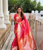 Gajri banarasi silk blend meenakari woven saree