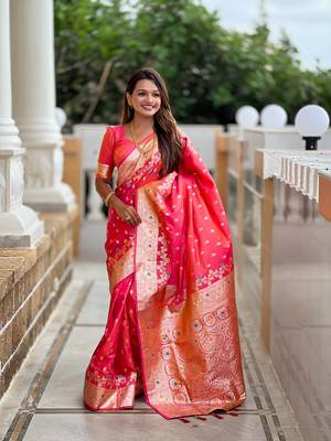 Gajri faux banarasi silk blend meenakari woven saree 4