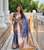 Grey banarasi silk blend meenakari woven saree