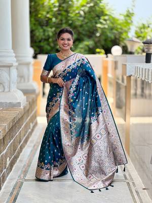 Morpich faux banarasi silk blend meenakari woven saree 1