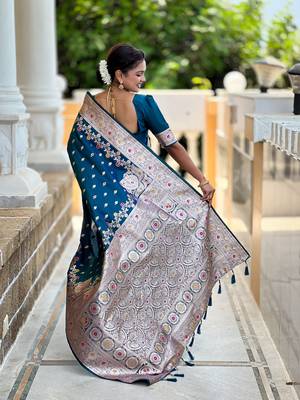 Morpich faux banarasi silk blend meenakari woven saree 2