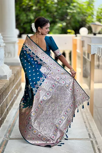 Morpich faux banarasi silk blend meenakari woven saree