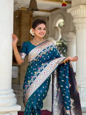 Morpich faux banarasi silk blend meenakari woven saree 3