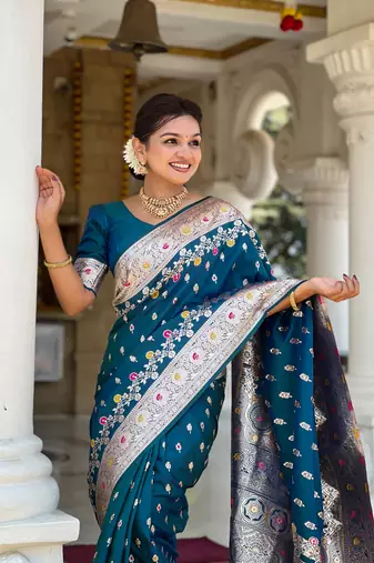 Morpich faux banarasi silk blend meenakari woven saree
