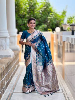Morpich faux banarasi silk blend meenakari woven saree 4